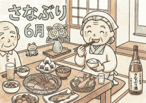さなぶりの塗り絵イラスト カラー見本 田植え祝い 6月 おばあさん ごちそう
