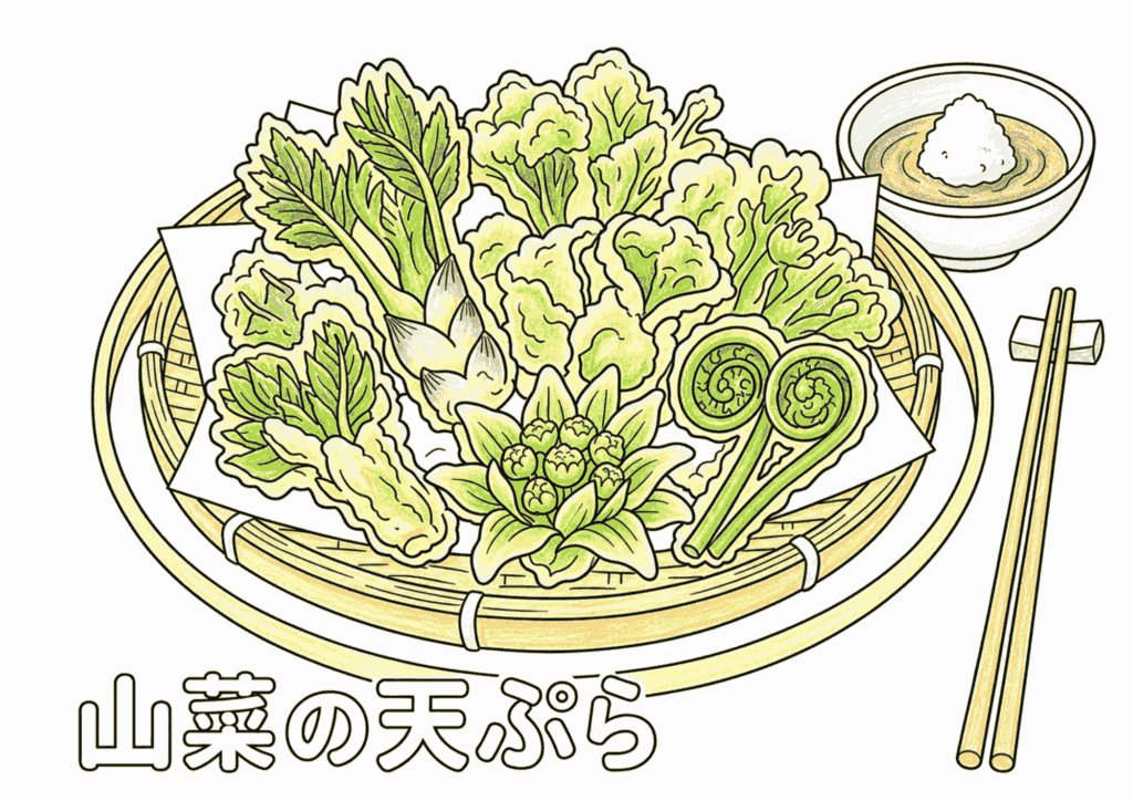 山菜の天ぷらの塗り絵 カラー見本