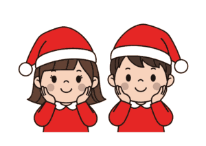 サンタ帽の子どもたちの無料ぬりえイラスト｜幼児向け｜簡単・かわいい｜冬・12月｜ダウンロード