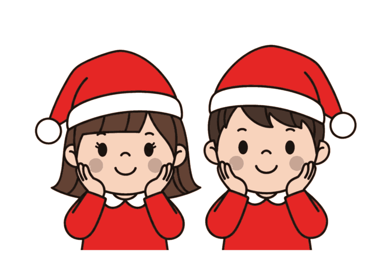 サンタ帽の子どもたちの塗り絵イラスト
