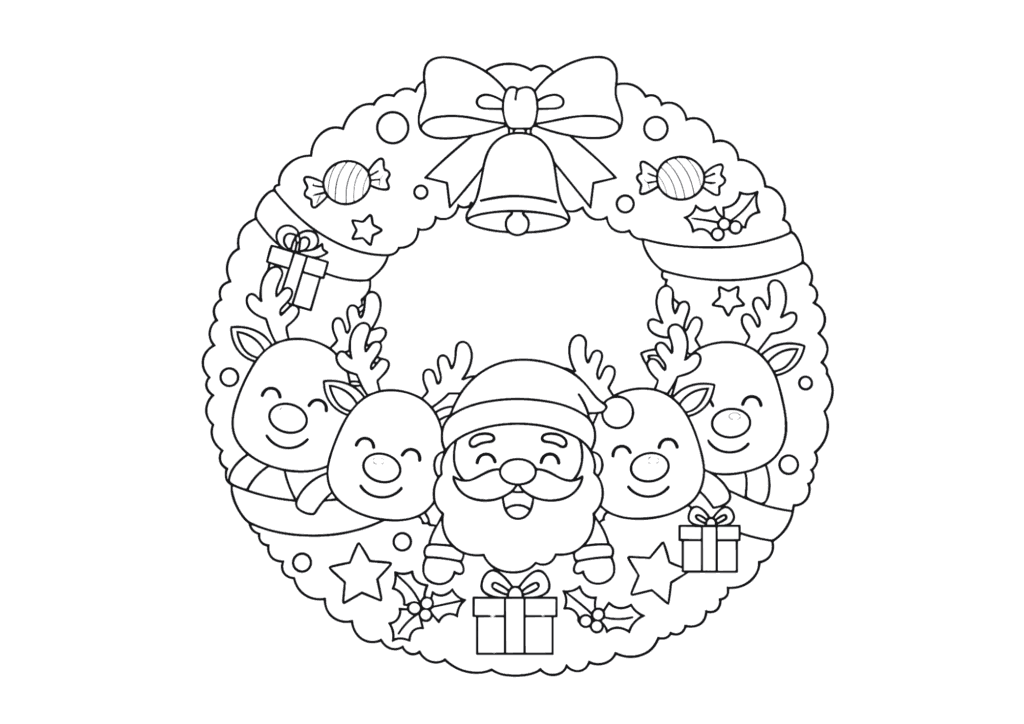 にぎやかでかわいい冬のぬりえの塗り絵 白黒 無料ダウンロード 印刷用