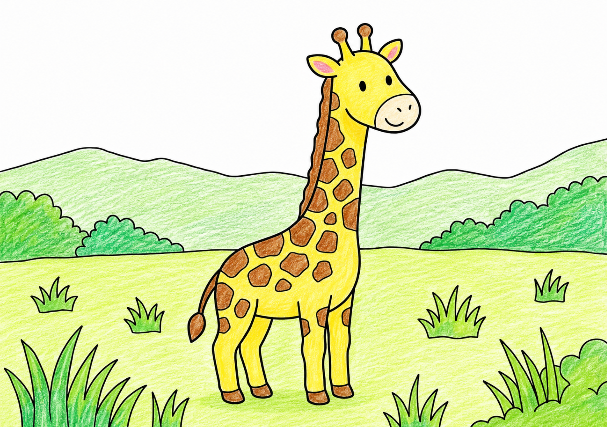 草原のキリンの塗り絵 カラー見本