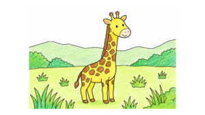 草原のキリンの塗り絵イラスト