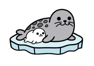 親子アザラシの塗り絵イラスト