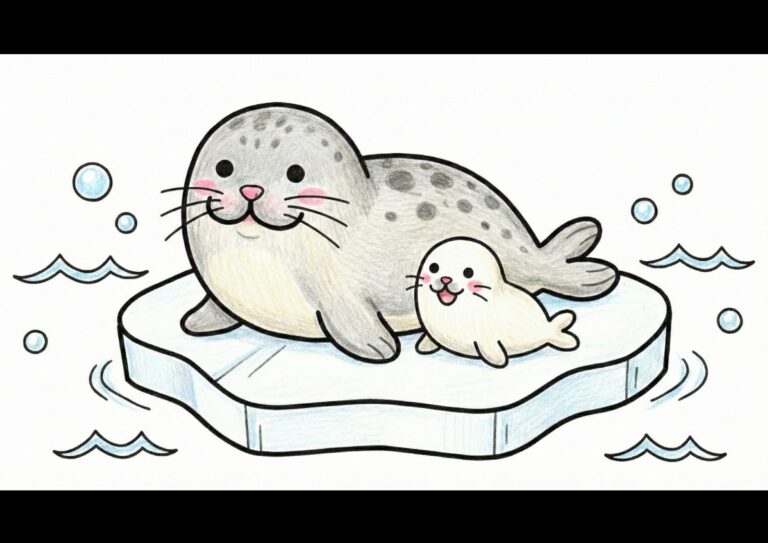 かわいい親子あざらしの塗り絵イラスト