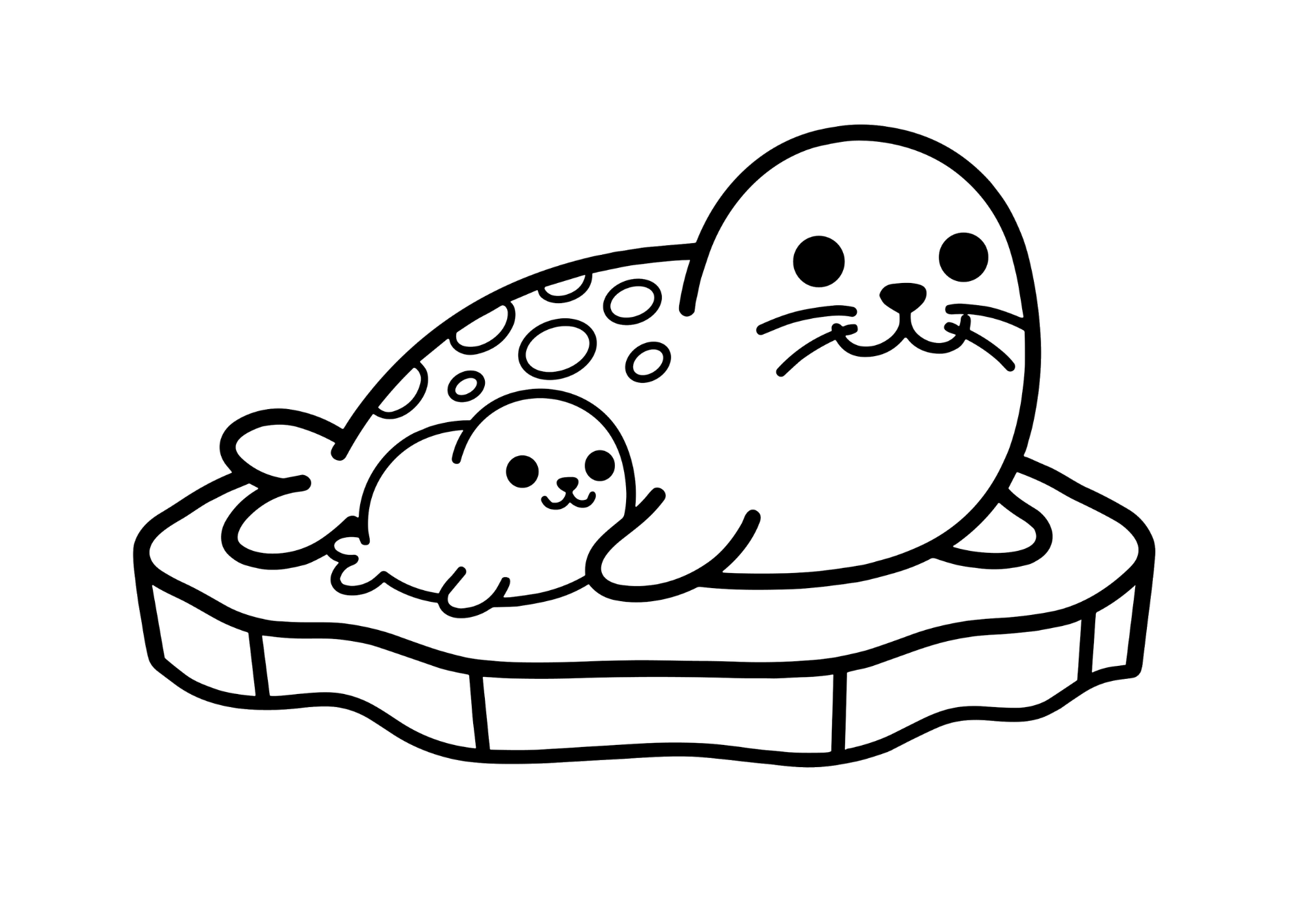 親子アザラシの塗り絵イラスト 白黒 無料ダウンロード 印刷用