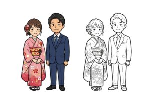 成人式の塗り絵イラスト カラー見本（無料・印刷OK）
