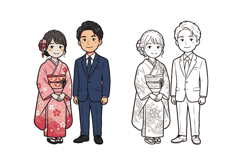 成人式の塗り絵イラスト