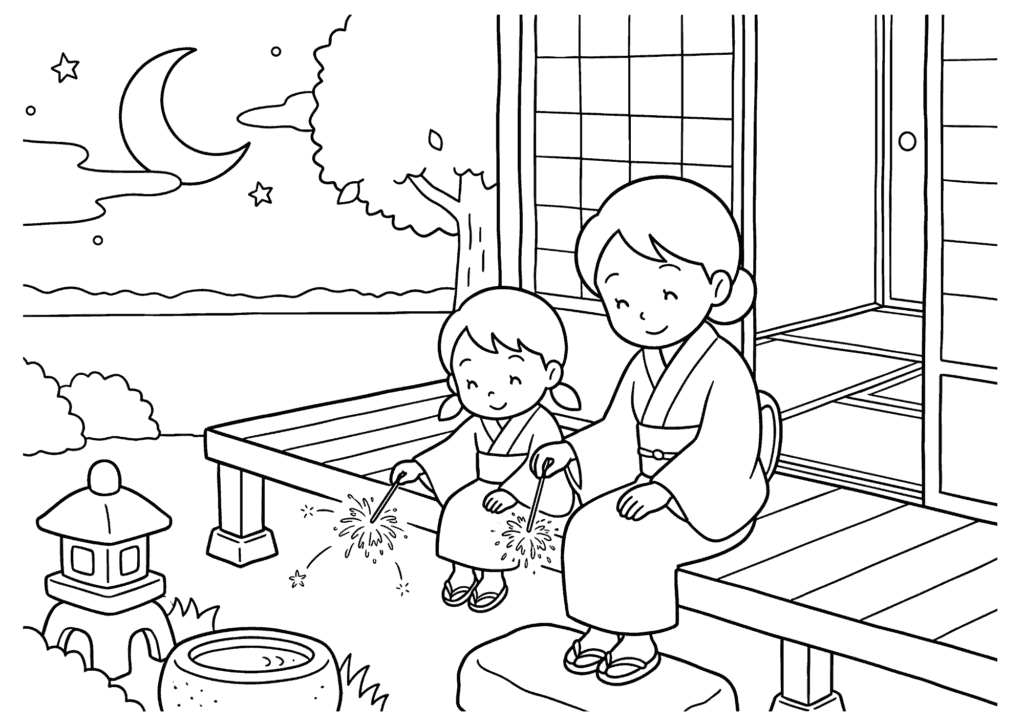 線香花火 白黒 無料印刷用