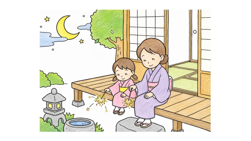 線香花火の塗り絵イラスト カラー見本（無料・印刷OK）