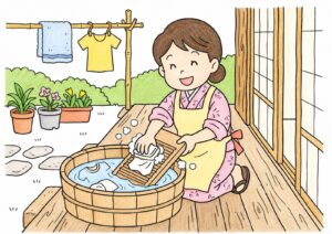 洗濯板の塗り絵イラスト カラー見本（無料・印刷OK）