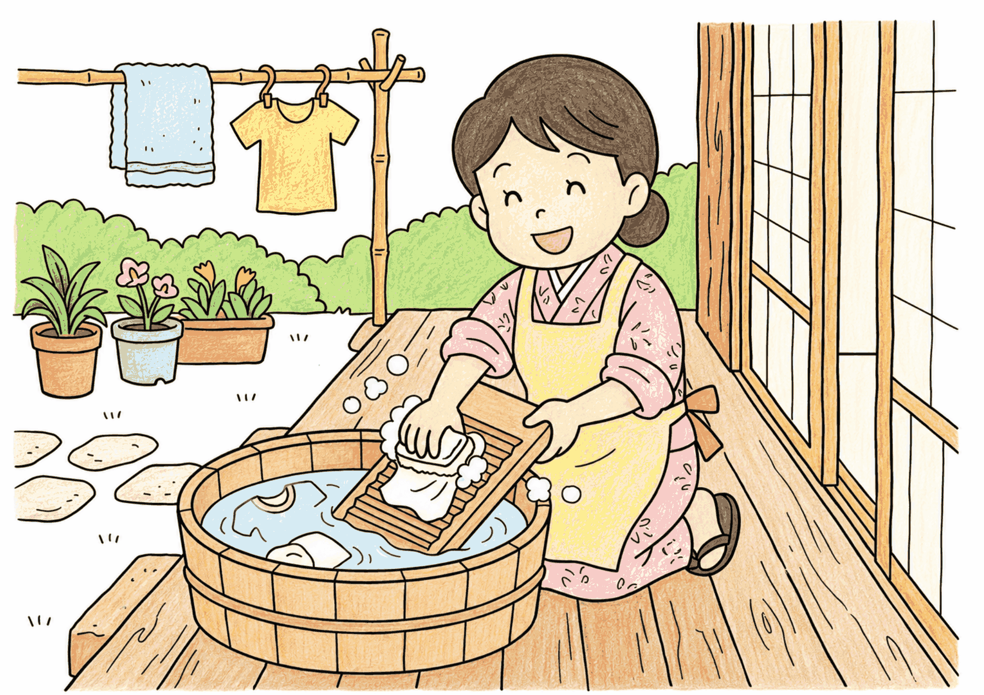 洗濯板の塗り絵イラスト｜高齢者向け 無料ダウンロード・印刷OK