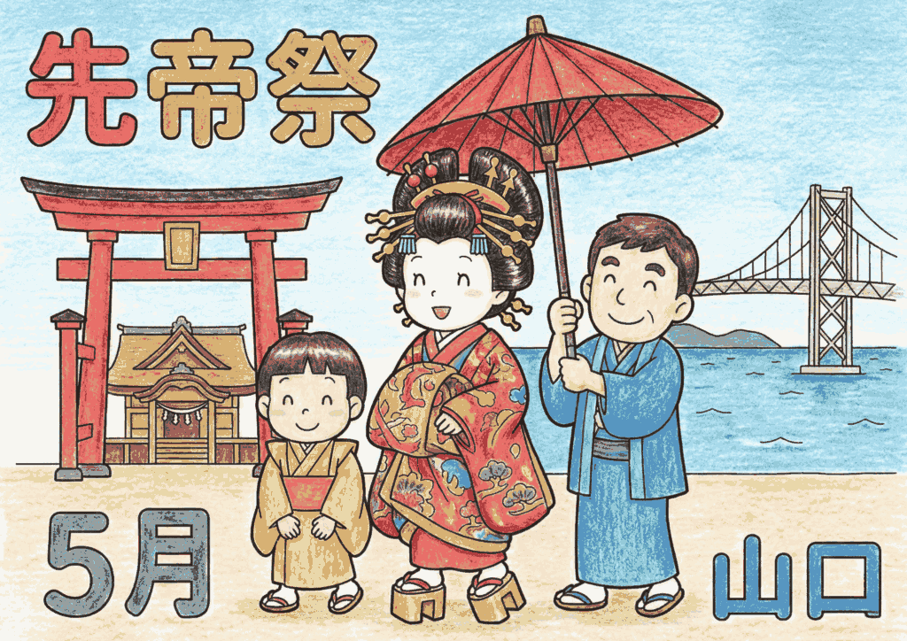 先帝祭（山口・5月）の塗り絵イラスト無料ダウンロード用フリー画像素材