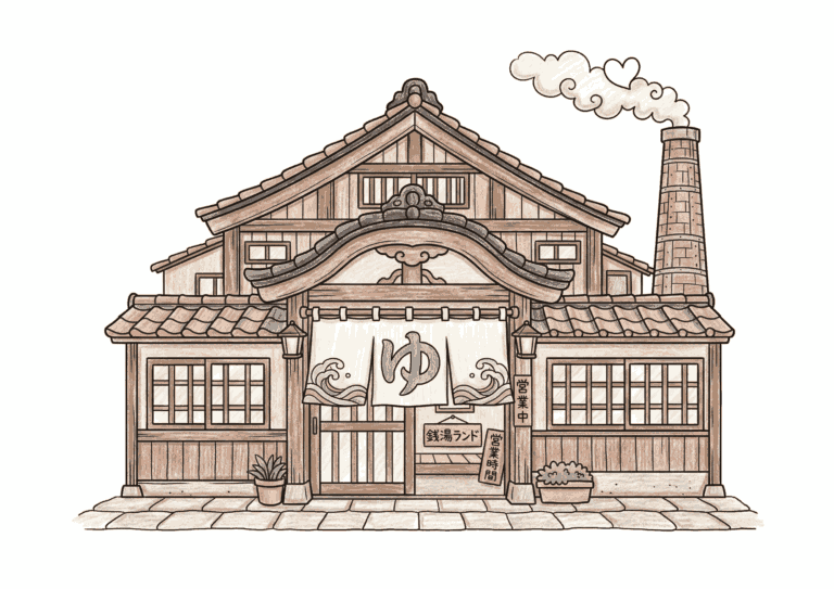 銭湯の塗り絵イラスト