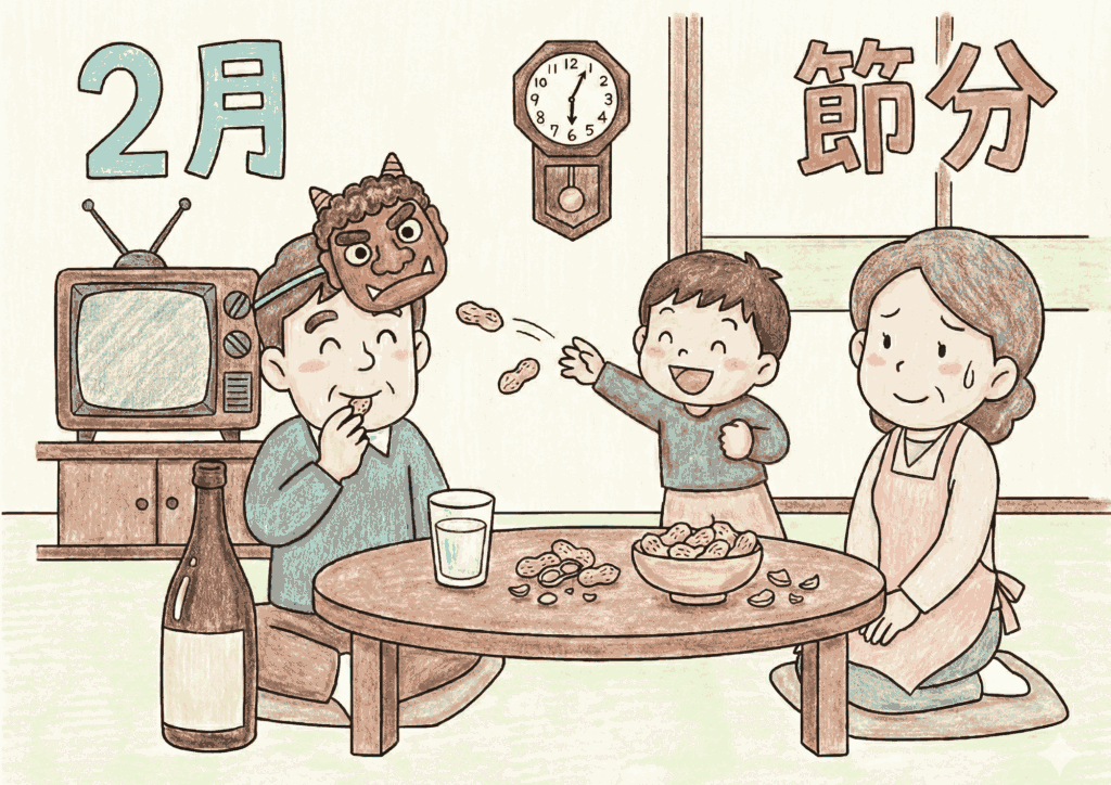 2月の節分（豆まき・鬼のお面）の見本画像｜無料ダウンロードできるイラストのフリー画像素材