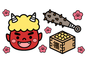 赤鬼・棍棒・福豆の塗り絵イラスト