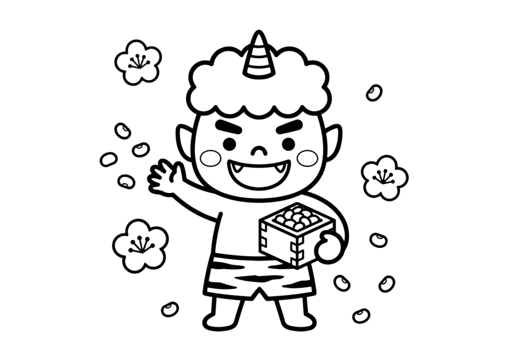 かわいい赤鬼の塗り絵イラスト 白黒 無料ダウンロード 印刷用