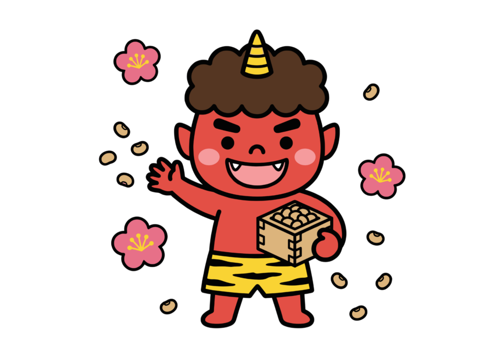 かわいい赤鬼の塗り絵イラスト カラー見本 無料ダウンロード