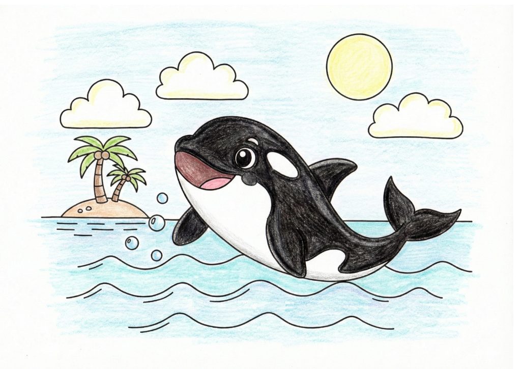 Orca coloring page, color sample, free download