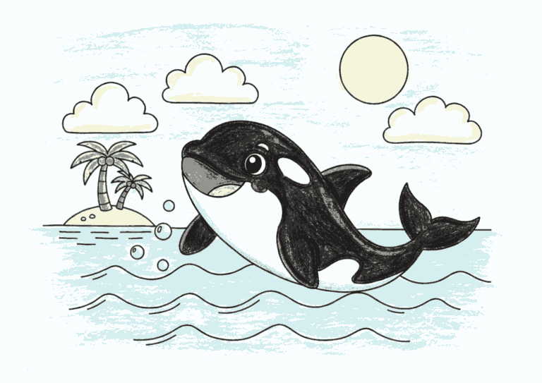 シャチの塗り絵イラスト【無料】こども向け・かわいい海の生き物素材の塗り絵イラスト