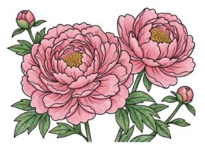 芍薬（シャクヤク）の塗り絵イラスト カラー見本（無料・印刷OK）