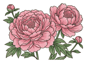 芍薬（しゃくやく）の塗り絵イラスト カラー見本 無料 ぬりえ