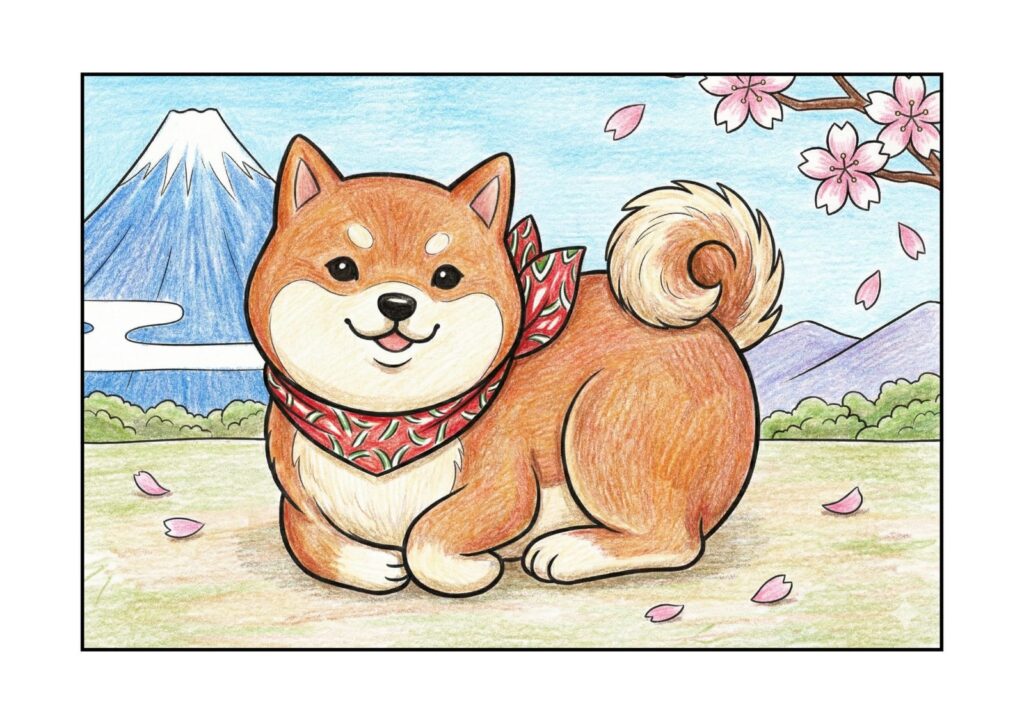 柴犬の塗り絵イラスト カラー見本（無料・印刷OK）