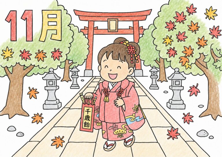 七五三１１がつの塗り絵イラスト