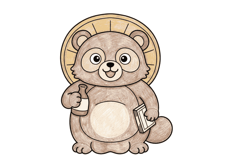 信楽焼のタヌキの塗り絵イラスト