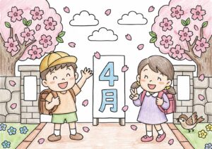 4月・入学式の塗り絵イラスト カラー見本（無料・印刷OK）