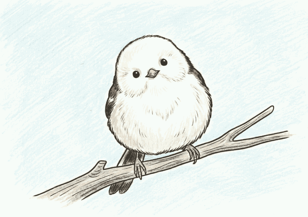 シマエナガの塗り絵イラスト｜高齢者向け無料素材｜かわいい冬の鳥｜フリー画像｜塗り絵素材
