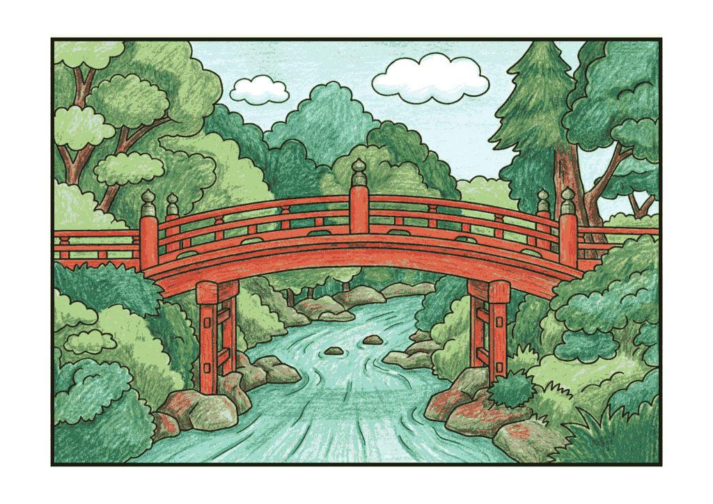 神橋のイラスト｜無料ダウンロード｜塗り絵イラスト｜フリー画像｜素材