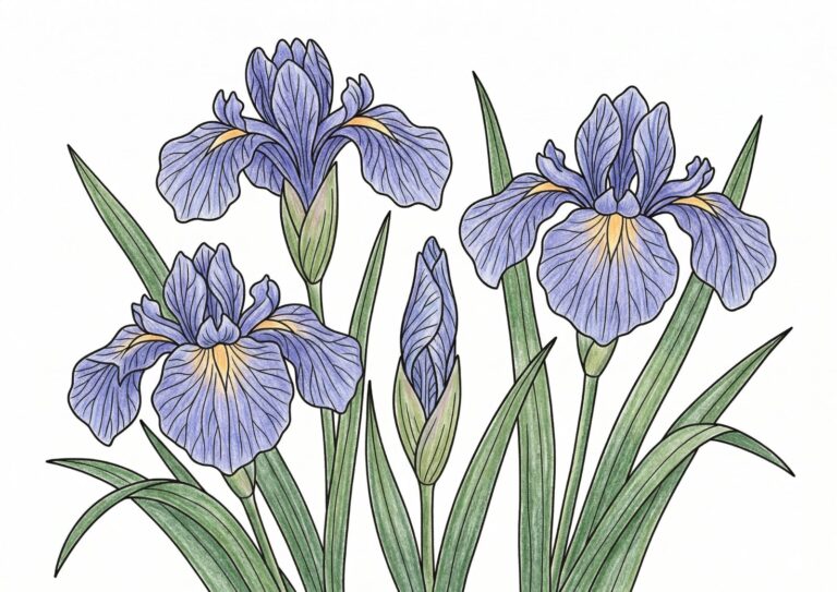 菖蒲（ショウブ・アヤメ）の塗り絵イラスト