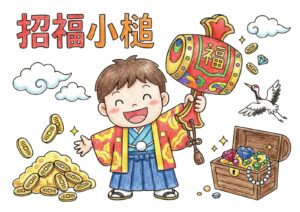 招福小槌の塗り絵イラスト カラー見本（無料・印刷OK）