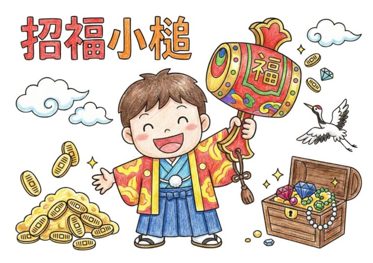 招福小槌の塗り絵 カラー見本 無料ダウンロード