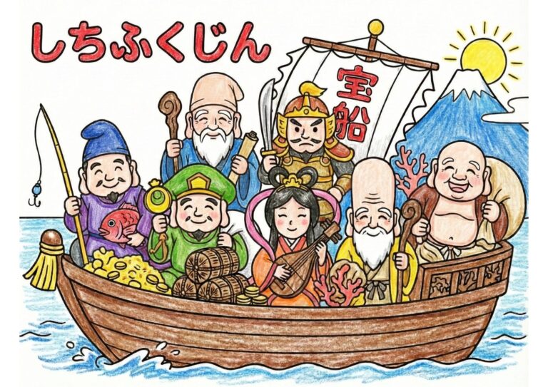 七福神の塗り絵イラスト【の塗り絵イラスト