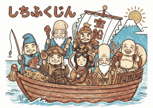 七福神の塗り絵画像｜無料ダウンロードできる白黒イラストのフリー画像素材