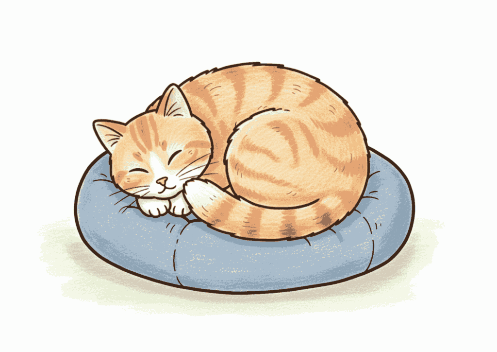 猫の塗り絵イラスト｜眠っているねこを描いた無料ダウンロード対応の白黒フリー画像素材