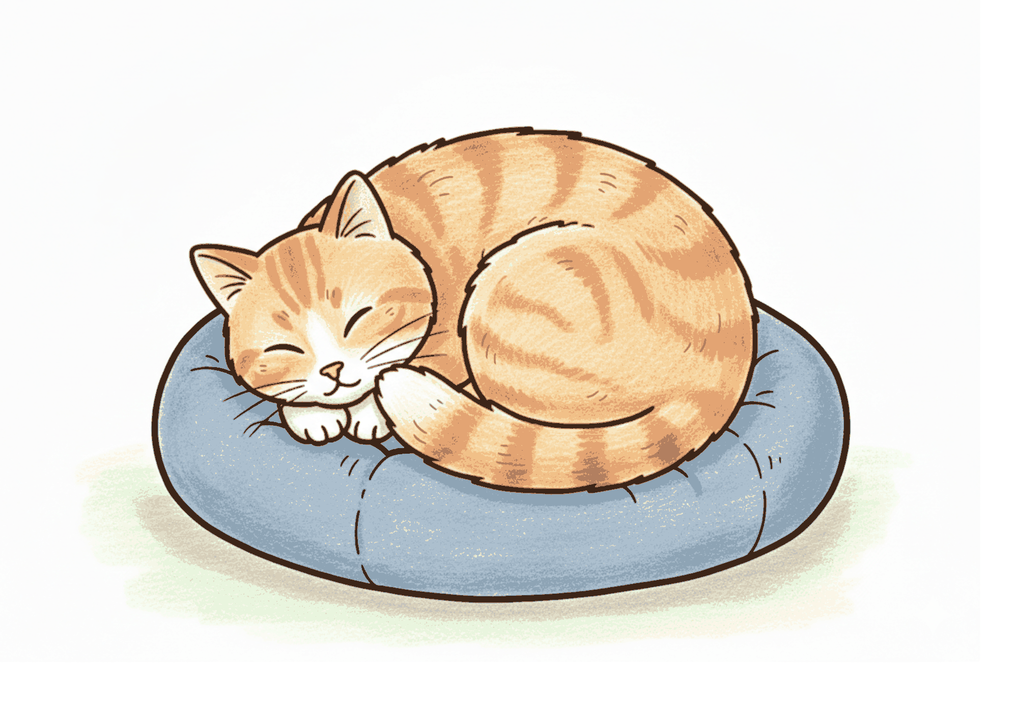 猫の塗り絵イラスト|眠っているねこを描いた無料ダウンロード対応の白黒フリー画像素材