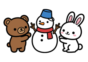 くま・うさぎ・雪だるまの塗り絵イラスト