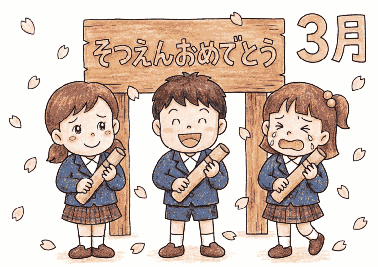 卒園おめでとうの塗り絵イラスト【無料】3月向け幼児用の塗り絵イラスト