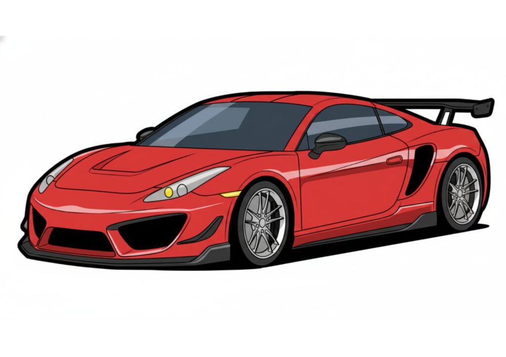 スポーツカーの塗り絵イラスト カラー見本（無料・印刷OK）