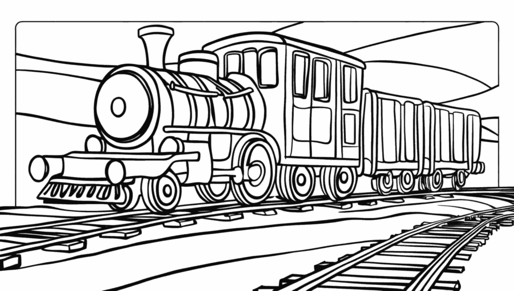 蒸気機関車と鉄道の塗り絵イラスト 塗り絵 白黒 印刷用