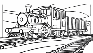 蒸気機関車と鉄道の塗り絵イラスト 塗り絵 白黒 印刷用