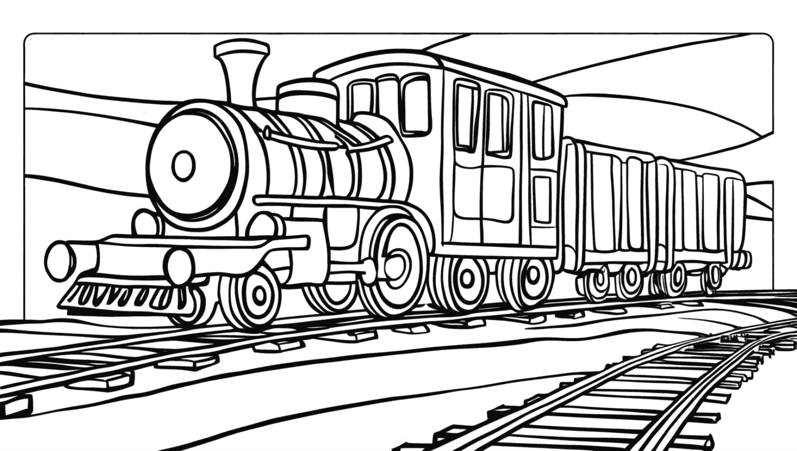 蒸気機関車と鉄道の塗り絵イラスト 塗り絵 白黒 印刷用
