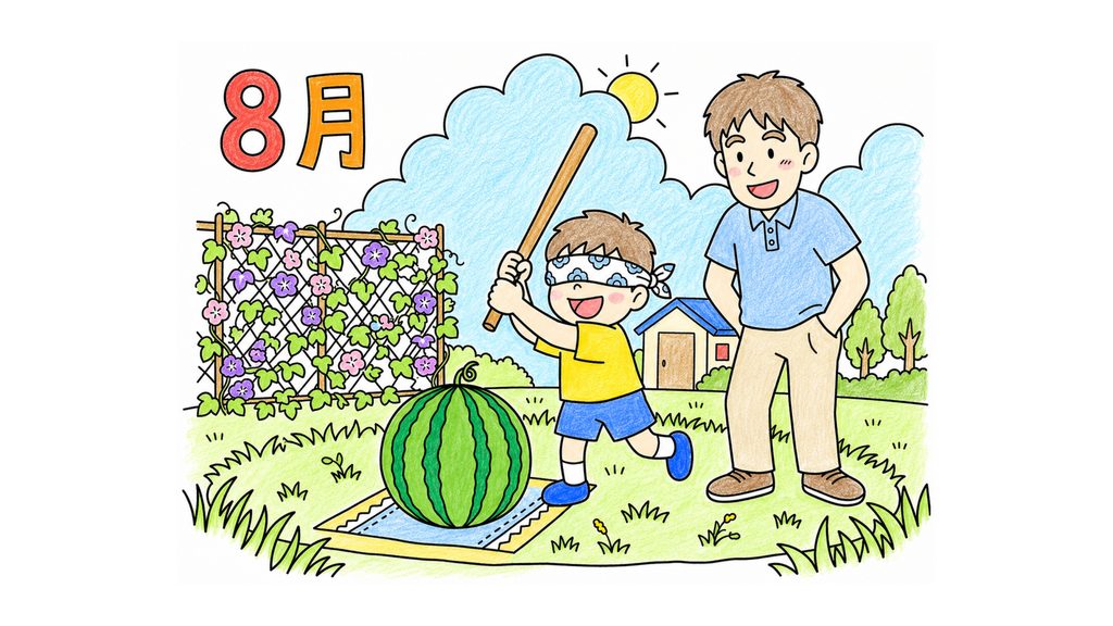 スイカ割りの塗り絵 8月 夏の風物詩