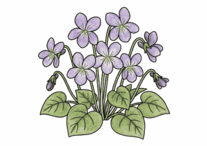 スミレ（菫）の塗り絵 カラー見本 春の野道に咲く淡い紫色の花