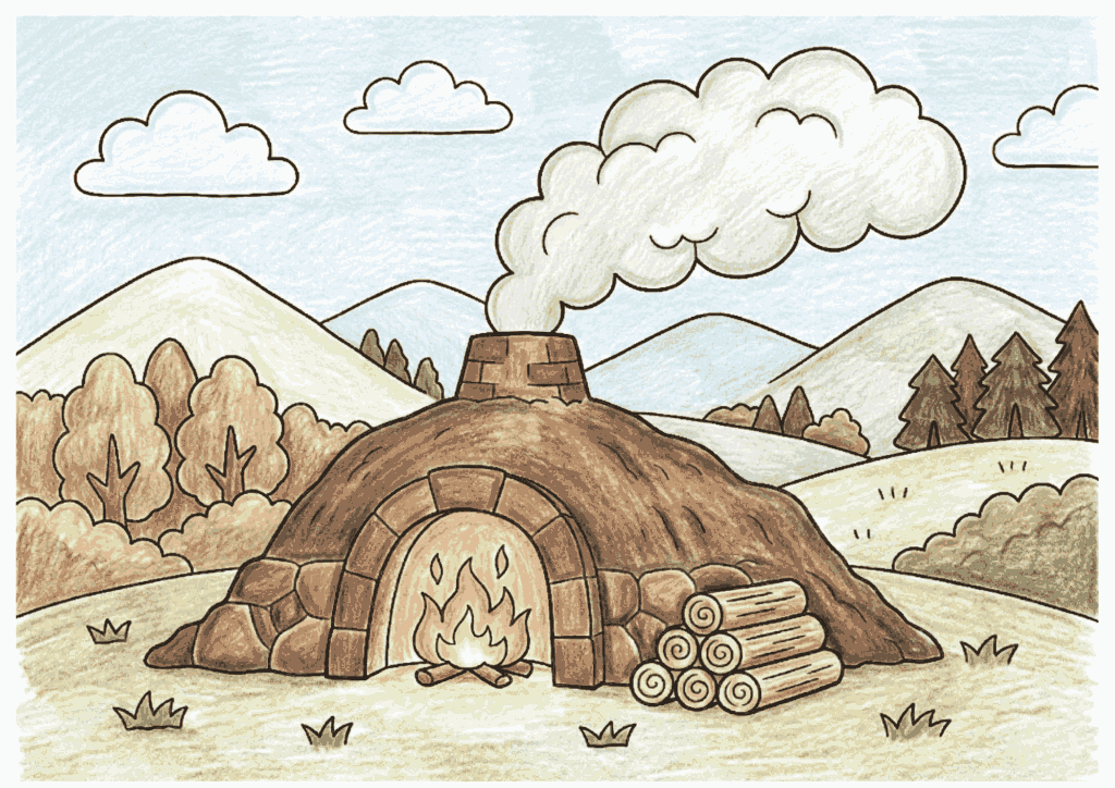 炭焼き小屋の塗り絵 カラー見本