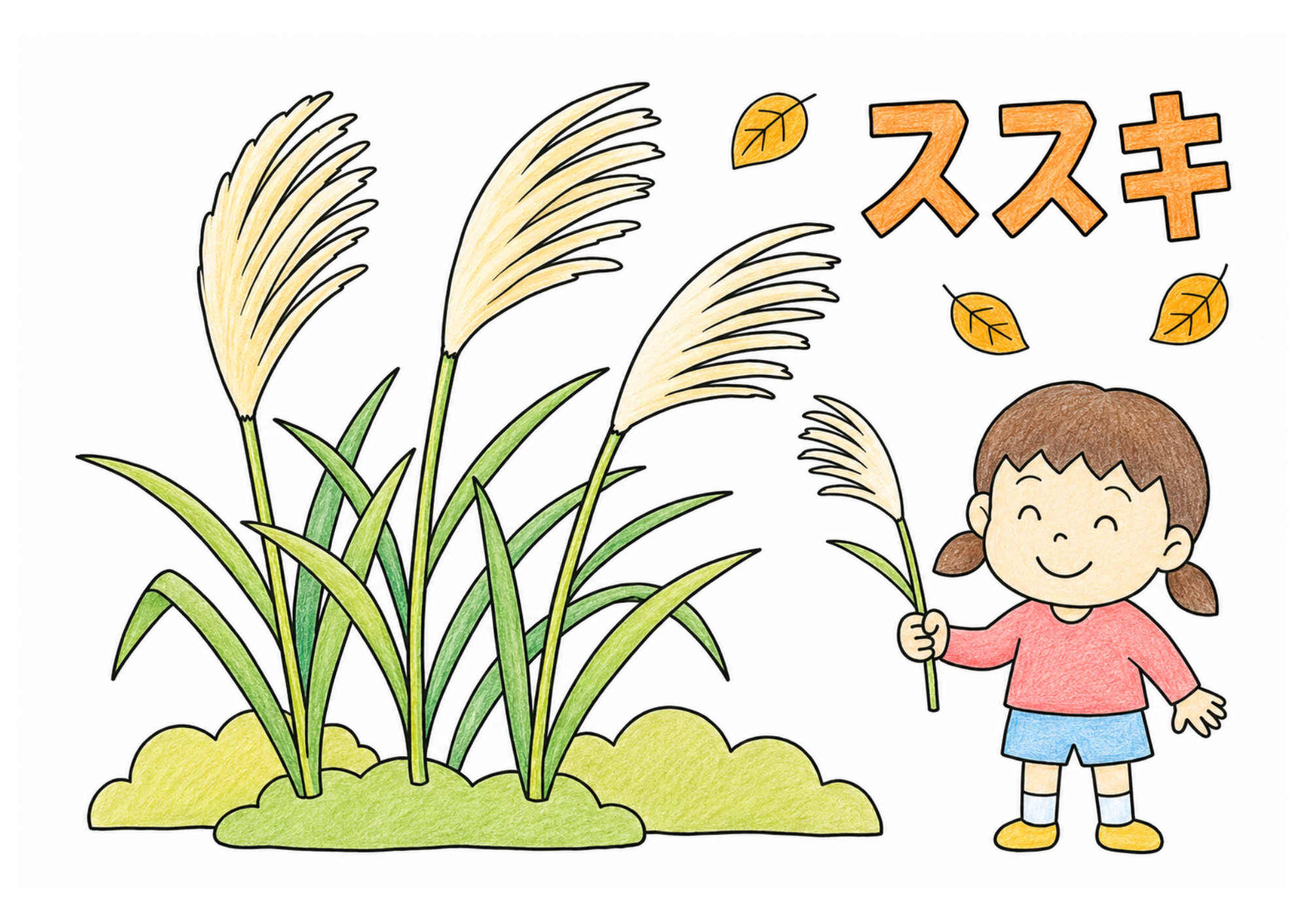すすきの塗り絵イラスト カラー見本(無料・印刷OK)