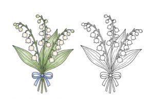スズランの塗り絵イラスト カラー見本（無料・印刷OK）